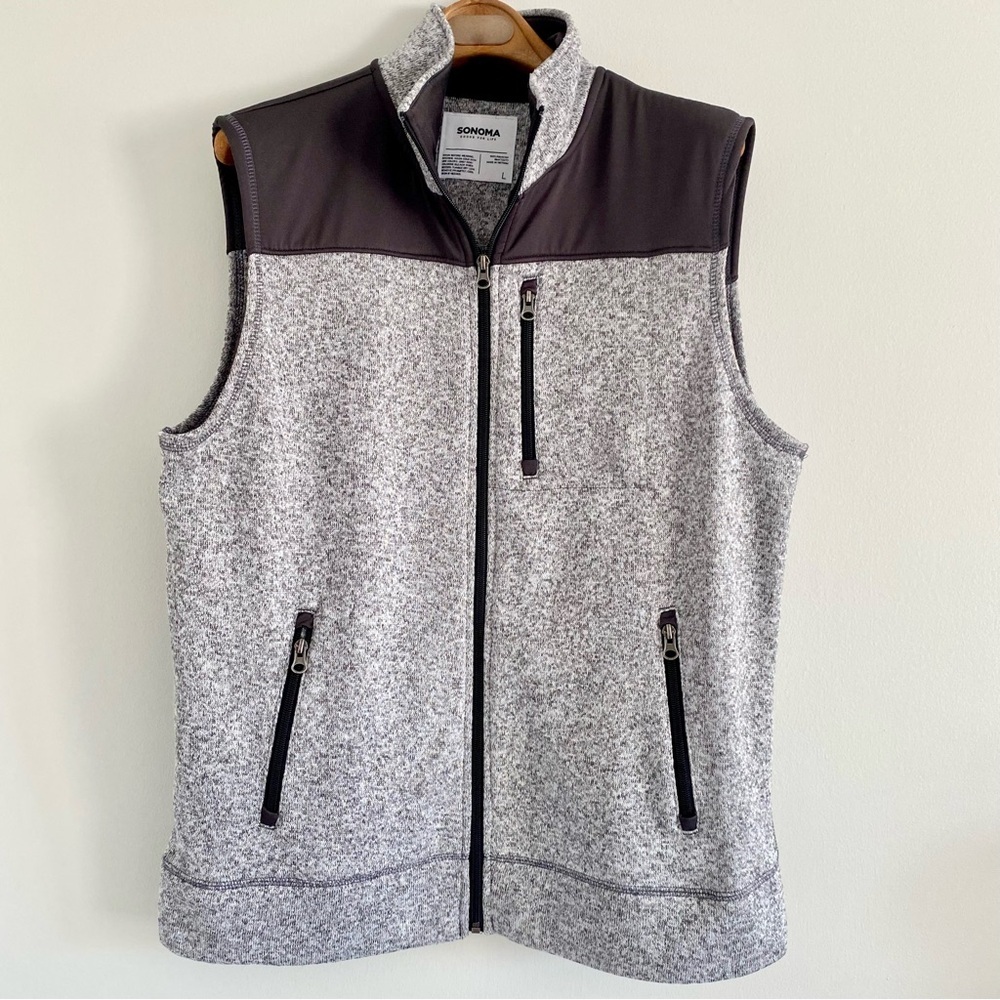 Sonoma Black & Grey Sweater Zipper Vest Size Large